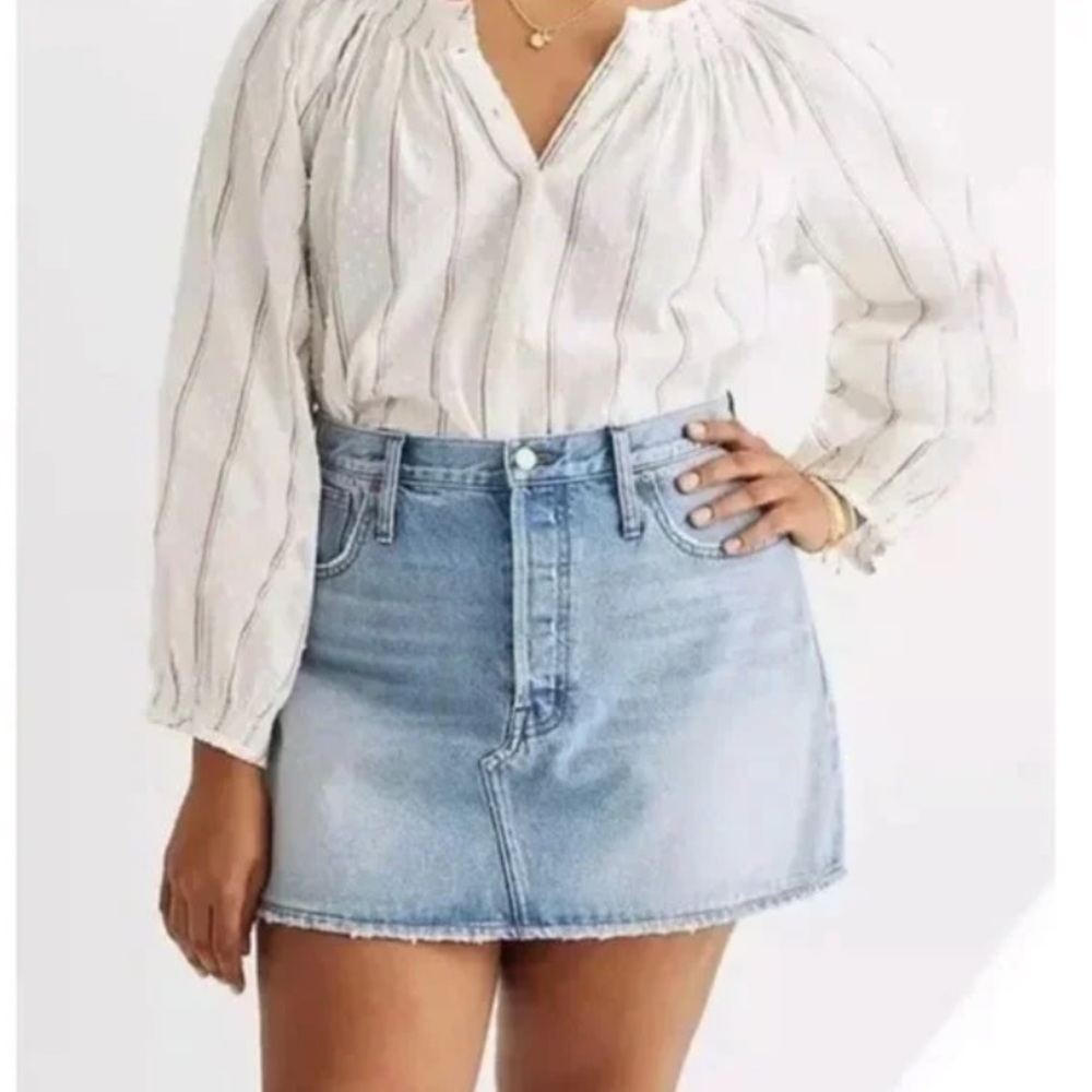 Madewell Rigid Denim Relaxed Button Fly Distressed Mini Skirt Sz 25